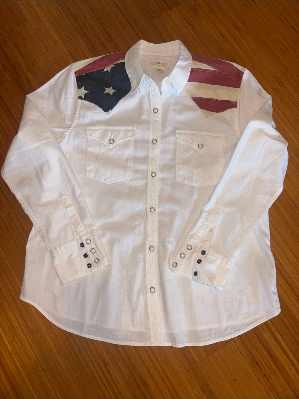 Denim & Supply Ralph Lauren White Button-Down Western Shirt with Flag Yoke